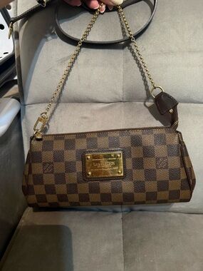 Louis Vuitton Damier Ebene Brown & Gold Chain Wristlet